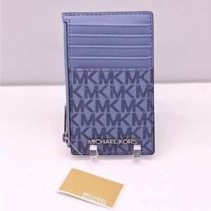 Michael Kors Medium Top Zip Card Case Wallet Coin Pouch pale Blue